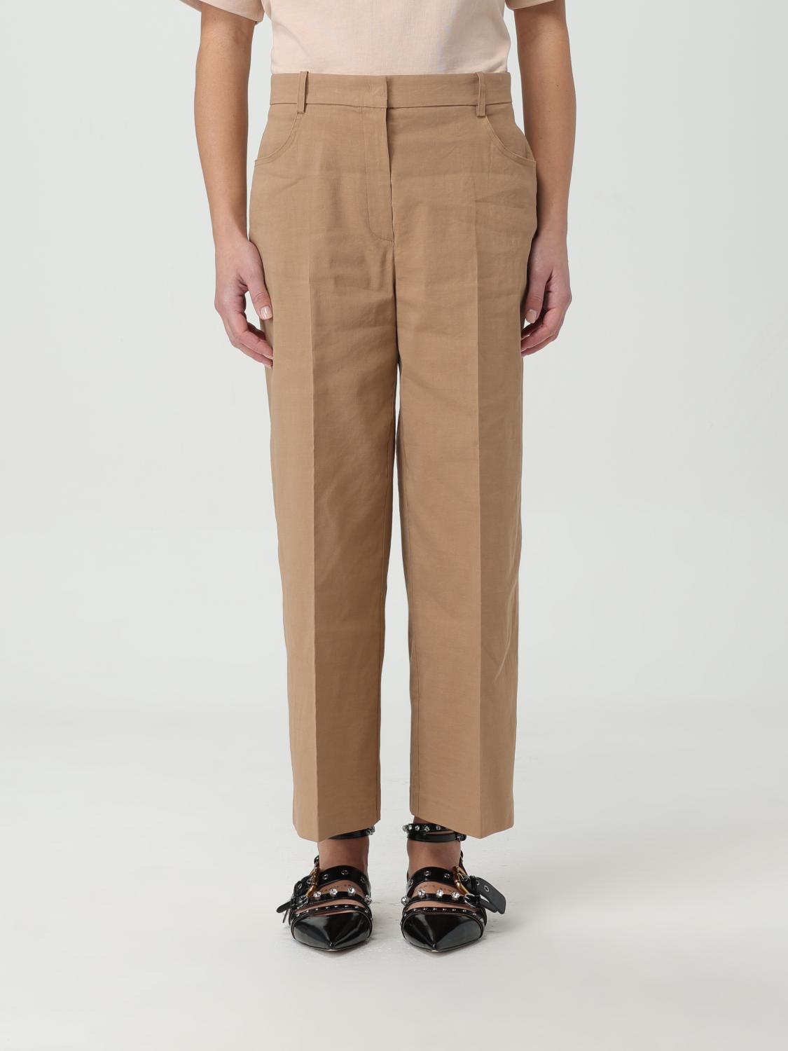 PINKO PANTALONI: Pantalone crop Pinko in misto lino, Marrone - Img 1