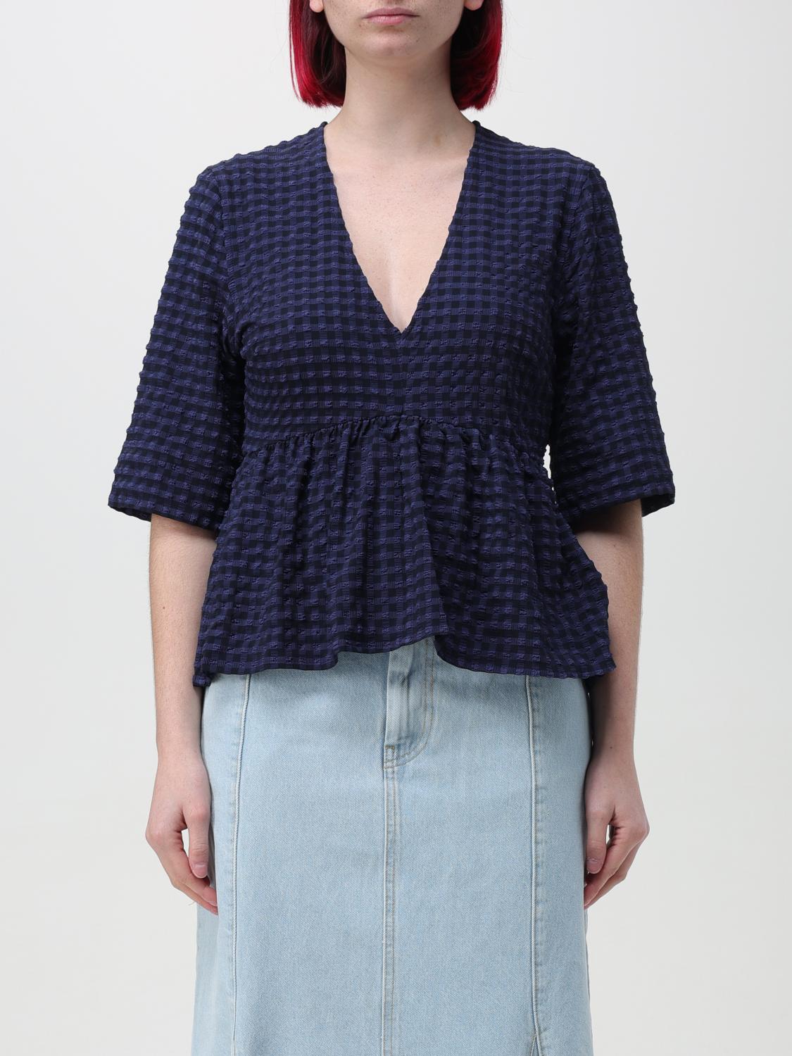 GANNI TOP: Camicia a quadretti Ganni, Blue - Img 1