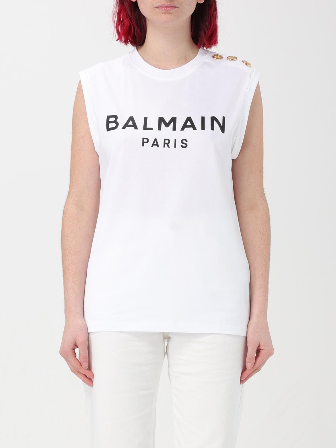 BALMAIN T-SHIRTS: Canotta Balmain in jersey con logo, Bianco - Img 1