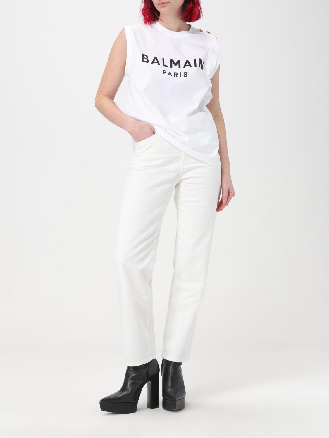BALMAIN T-SHIRTS: Canotta Balmain in jersey con logo, Bianco - Img 2
