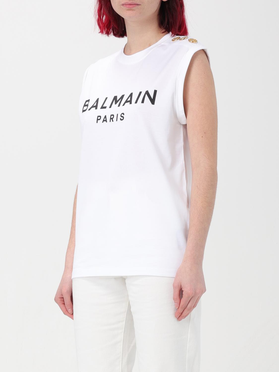 BALMAIN T-SHIRTS: Canotta Balmain in jersey con logo, Bianco - Img 4