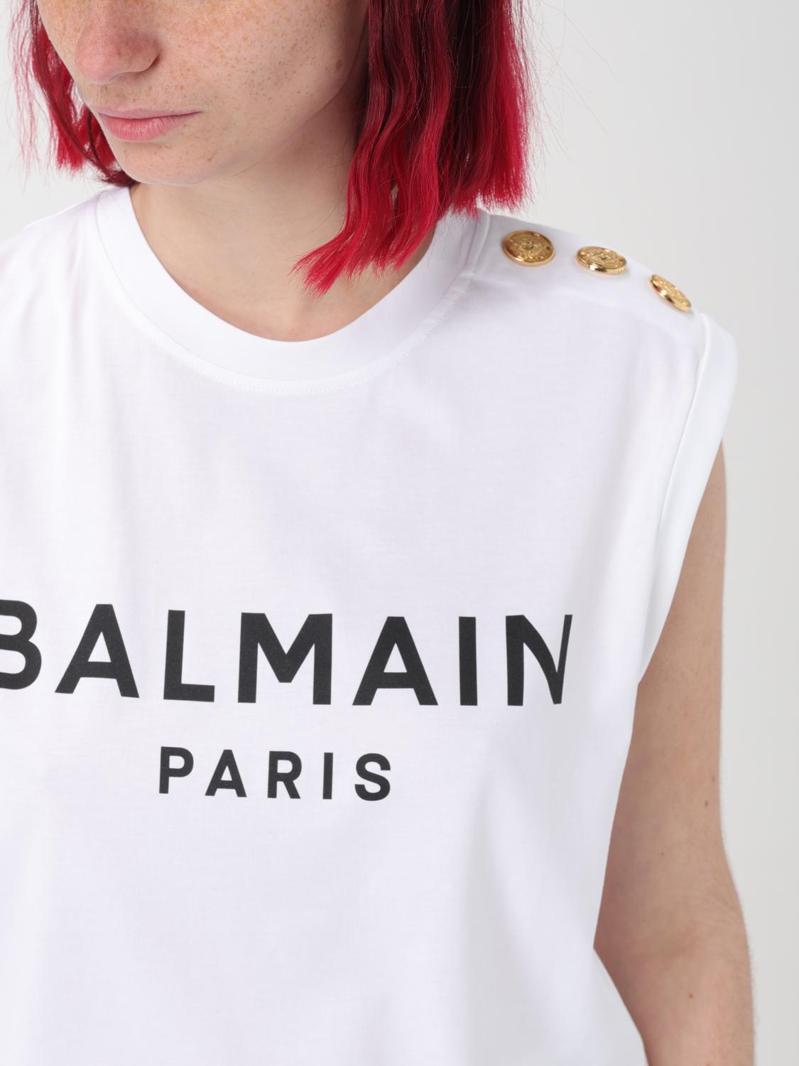BALMAIN T-SHIRTS: Canotta Balmain in jersey con logo, Bianco - Img 5
