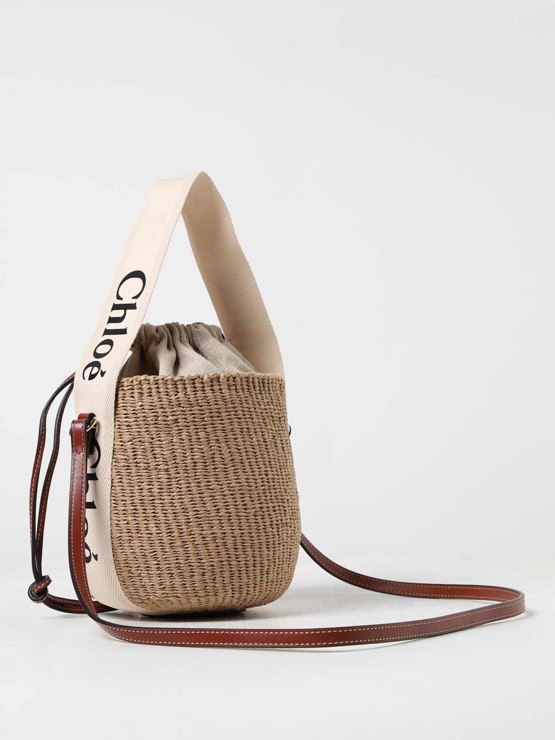 CHLOÉ BORSA A MANO: Borsa Woody Chloé in rafia intrecciata e pelle, Bianco - Img 2