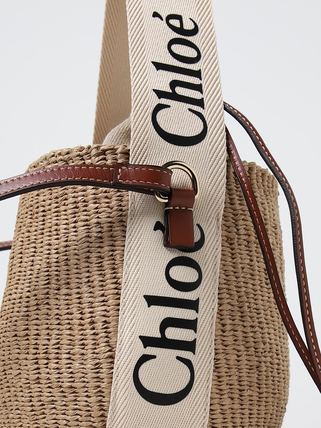 CHLOÉ BORSA A MANO: Borsa Woody Chloé in rafia intrecciata e pelle, Bianco - Img 3