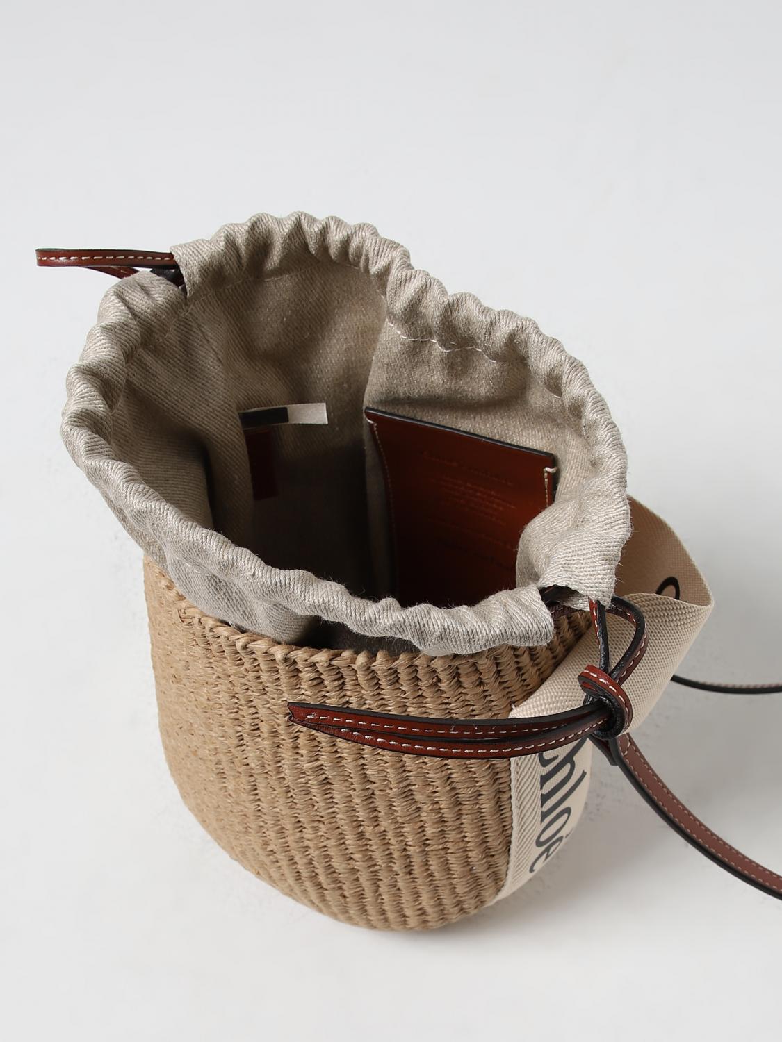 CHLOÉ BORSA A MANO: Borsa Woody Chloé in rafia intrecciata e pelle, Bianco - Img 4