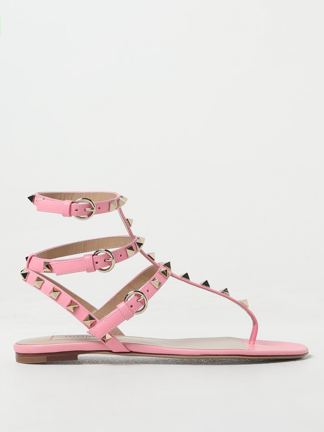 VALENTINO GARAVANI Rockstud sandals in nappa with all over studs Pink Valentino Garavani flat sandals 4W2S0812VOD online at GIGLIO.COM