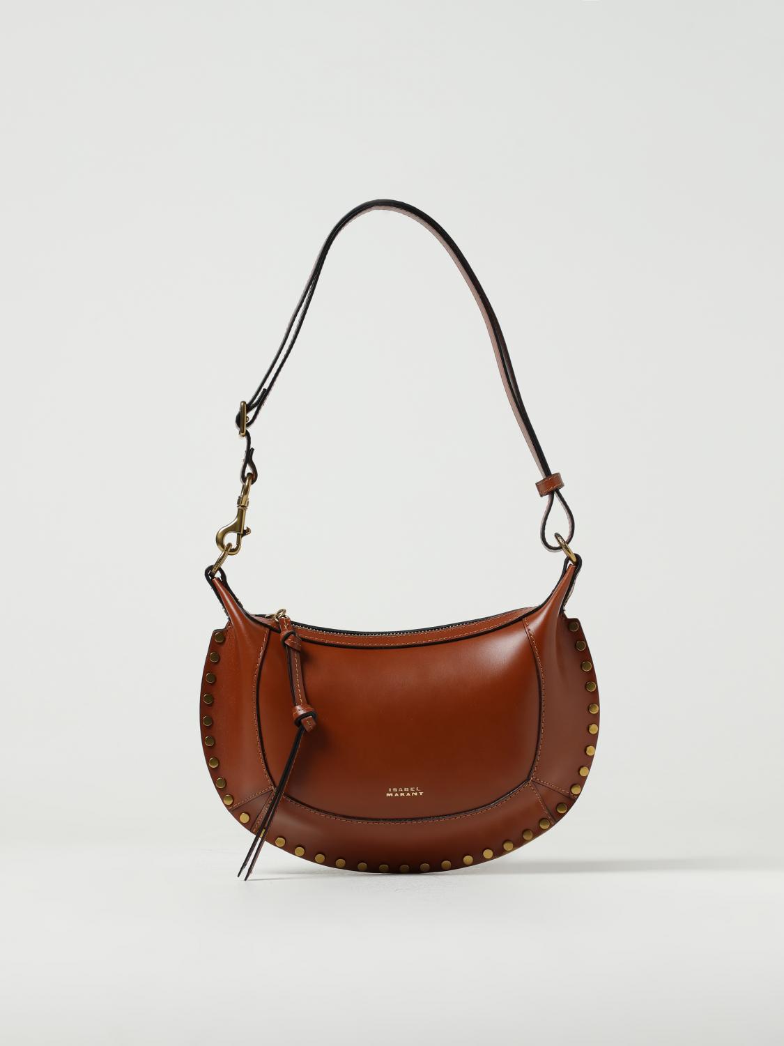 ISABEL MARANT BORSA A SPALLA: Borsa Oskan Moon Isabel Marant in pelle con tracolla, Marrone - Img 1