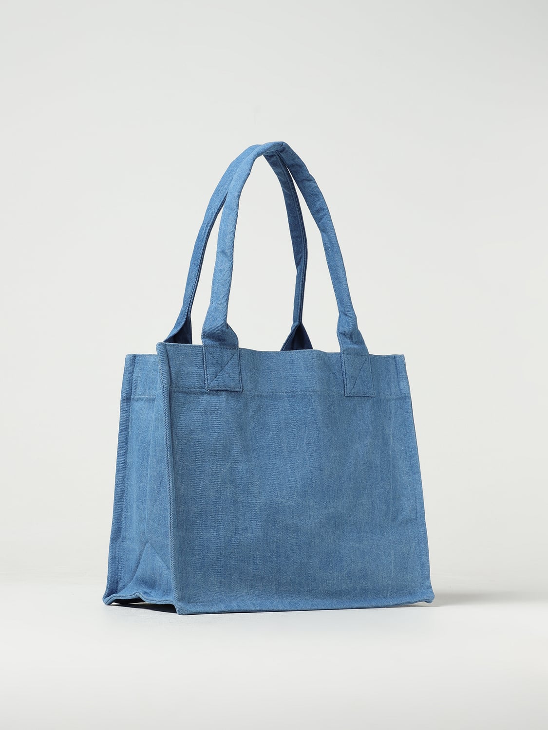 GANNI BORSA A SPALLA: Borsa Ganni in cotone con logo, Denim - Img 2
