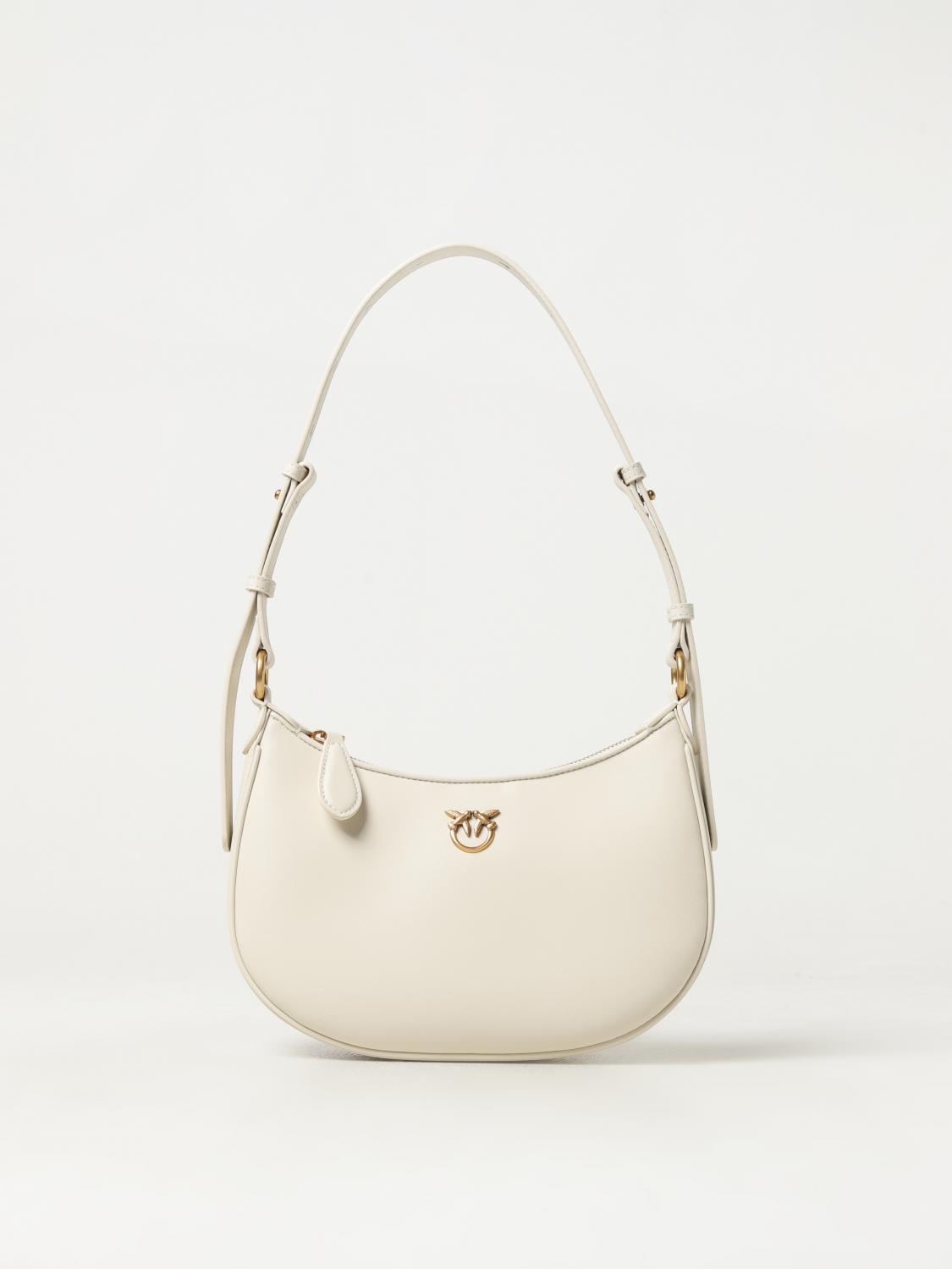 PINKO BORSA A MANO: Borsa Half Moon Pinko in pelle, Bianco - Img 1