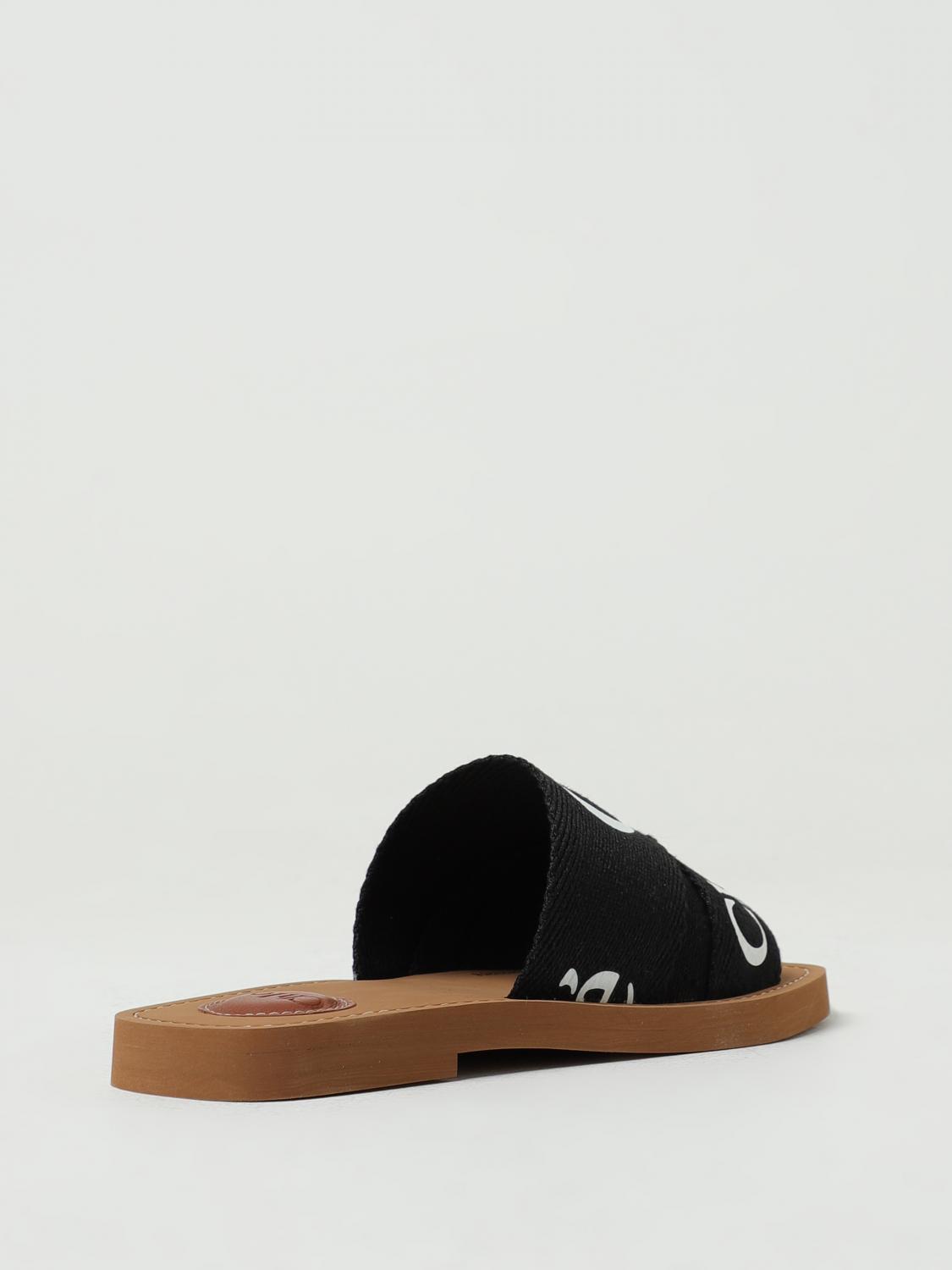CHLOÉ SANDALI BASSO: Sliders Woody Chloé in lino con logo, Nero - Img 3