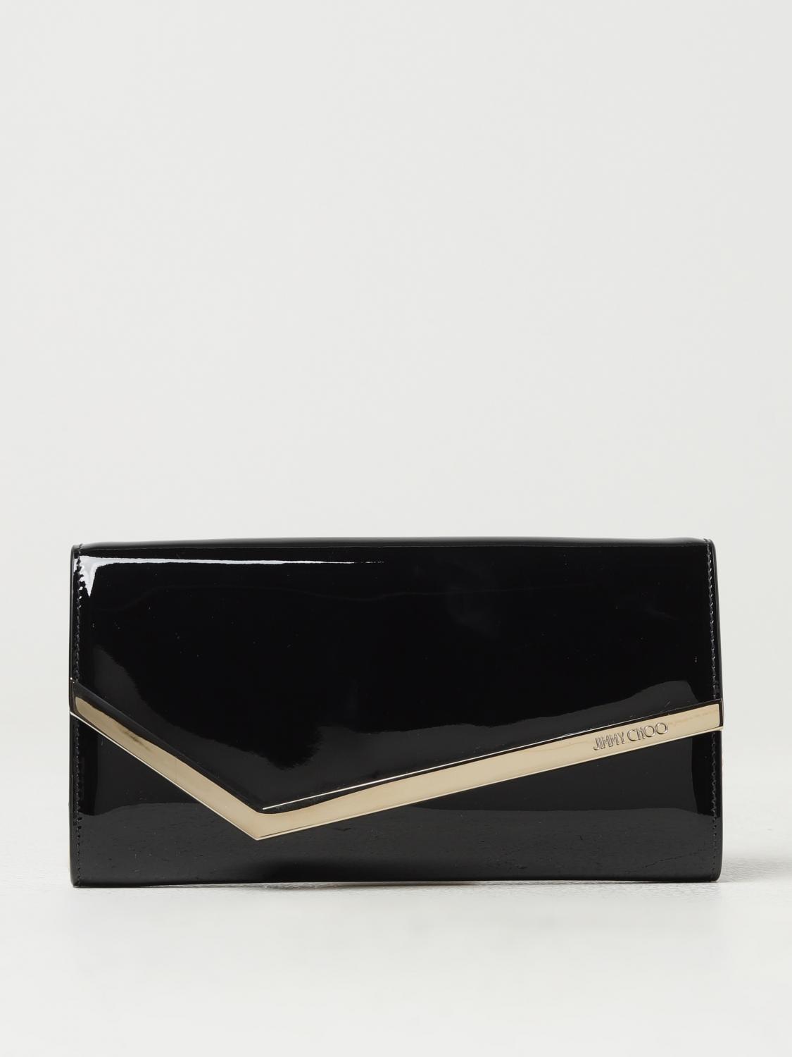 JIMMY CHOO CLUTCH: Clutch Emmie Jimmy Choo in vernice con tracolla, Nero - Img 1