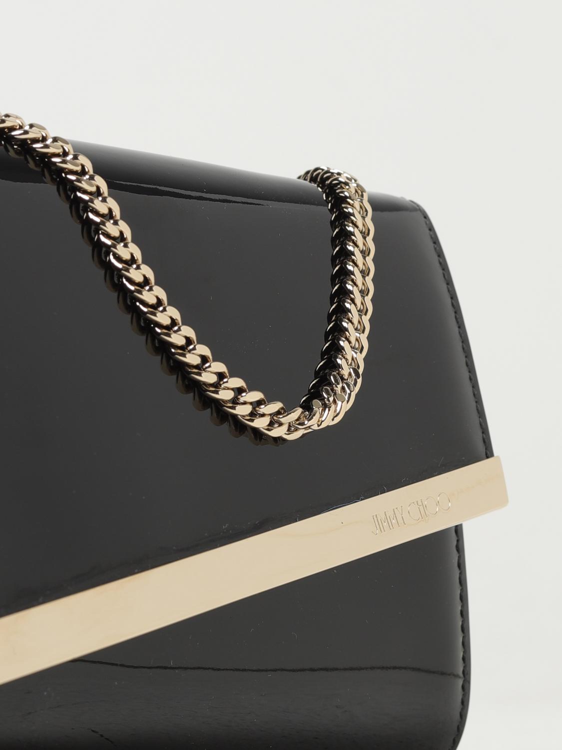 JIMMY CHOO CLUTCH: Clutch Emmie Jimmy Choo in vernice con tracolla, Nero - Img 3