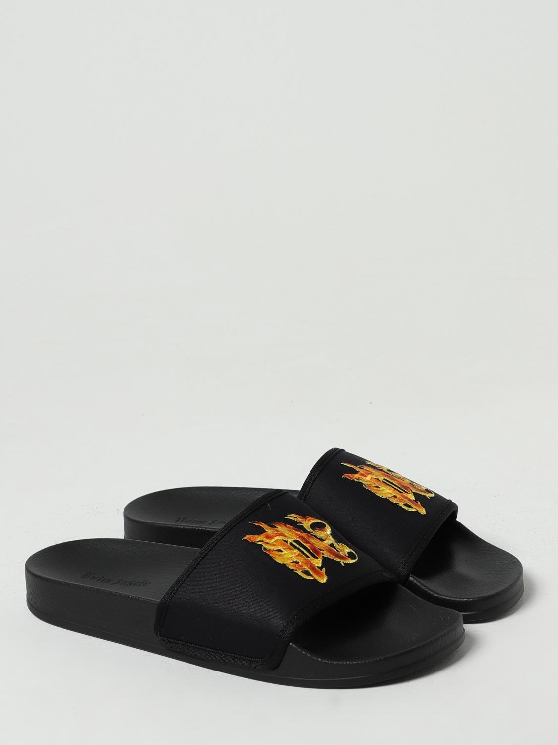 PALM ANGELS SANDALI: Sliders Palm Angels in gomma e nylon con logo , Nero - Img 2