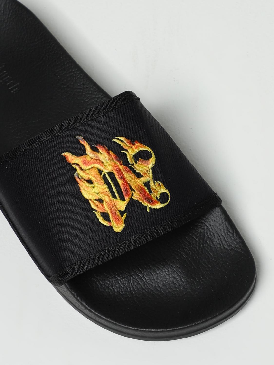 PALM ANGELS SANDALI: Sliders Palm Angels in gomma e nylon con logo , Nero - Img 4