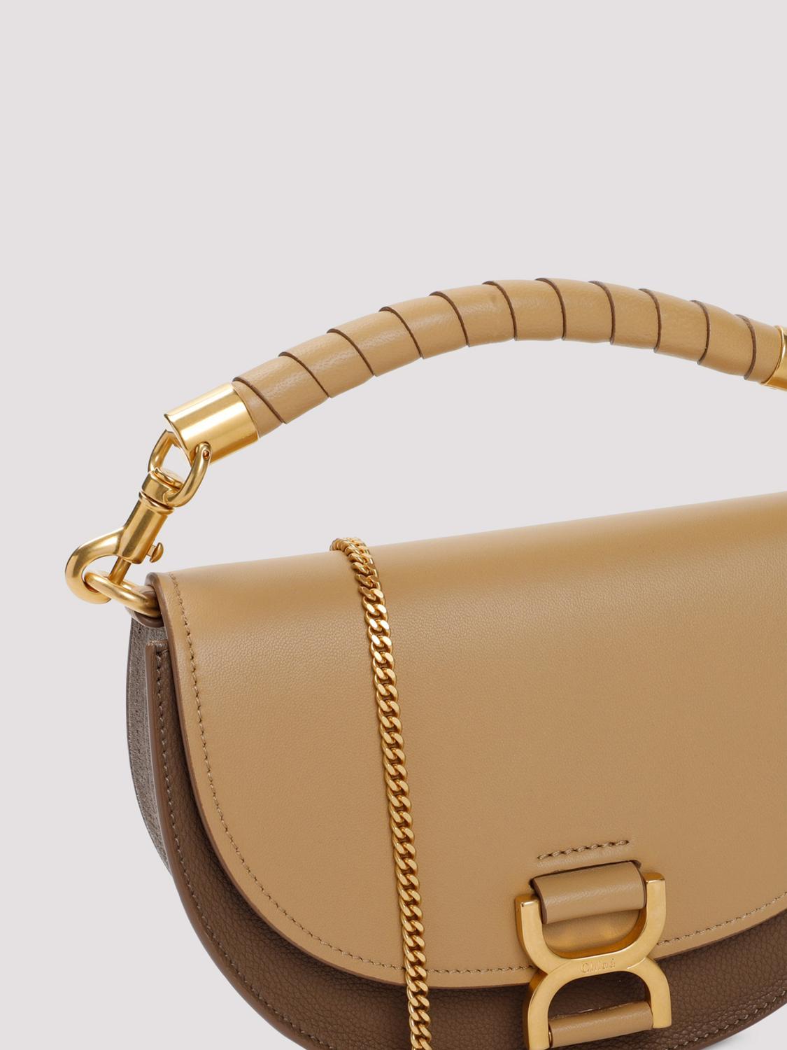 CHLOÉ BORSA MINI: Borsa Marcie Chloé in pelle e nappa, Marrone - Img 4