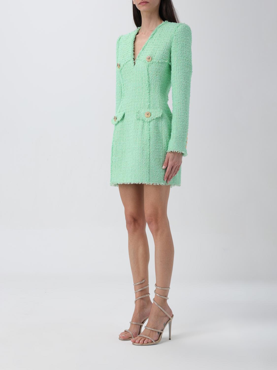 green balmain dress woman Olivier rousteing