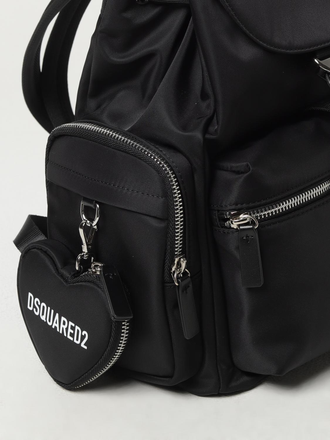 dsquared2 leather backpack with decorative patches and multiple pockets Made from checked wool cloth with leather details and a faux fur flap Dsquared2 Women Deep Red Leather