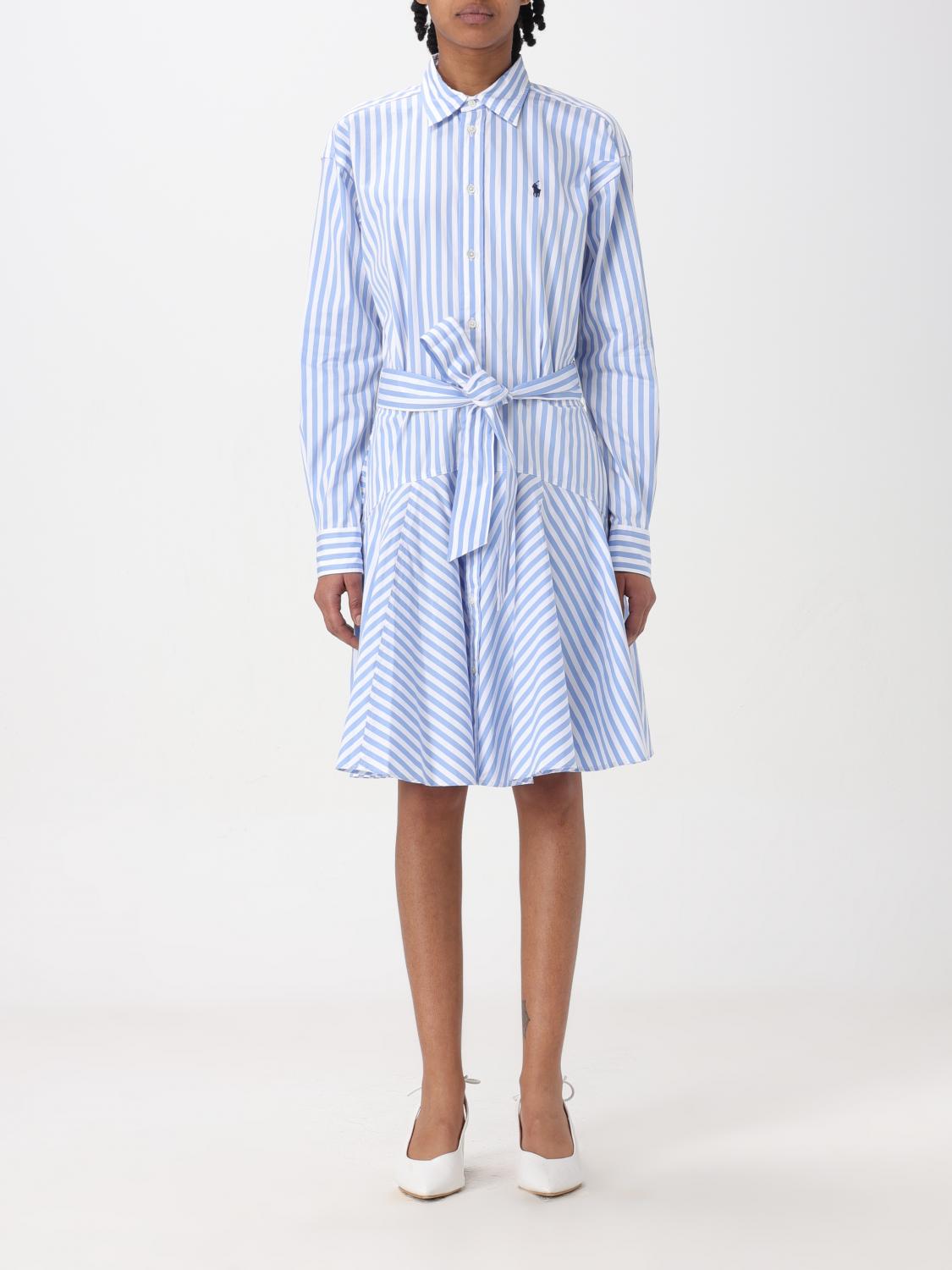 POLO RALPH LAUREN: Abito in cotone con motivo a righe Bianco