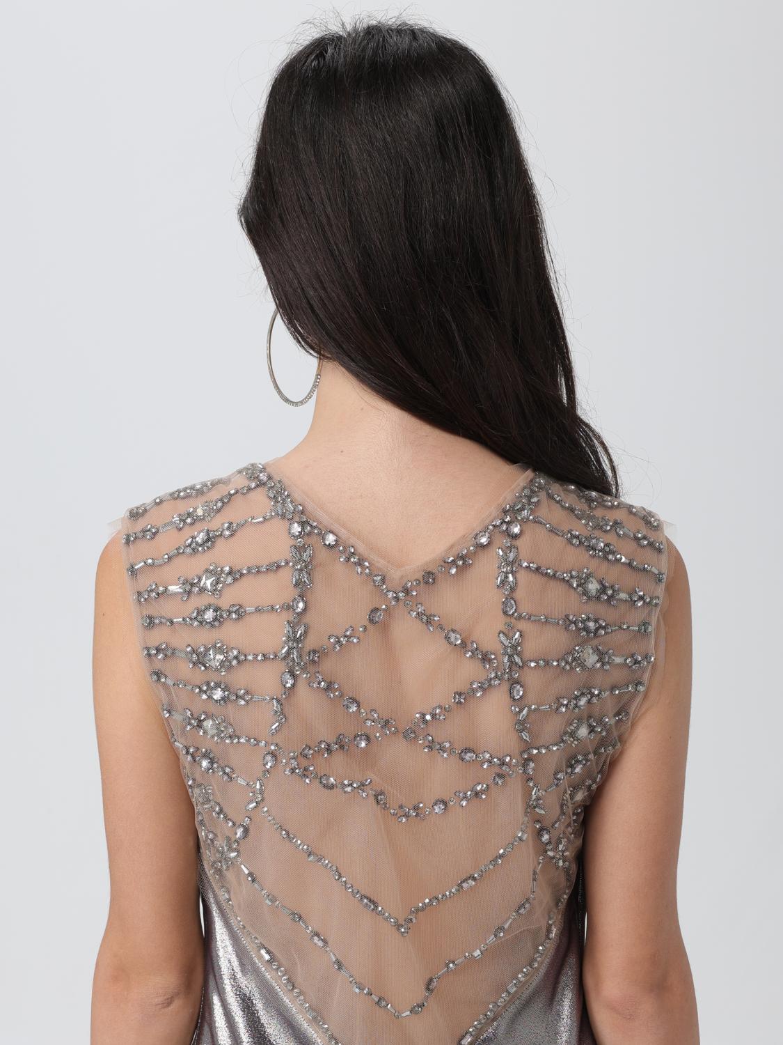 alberta ferretti silver dress Micro-rhinestone midi dress