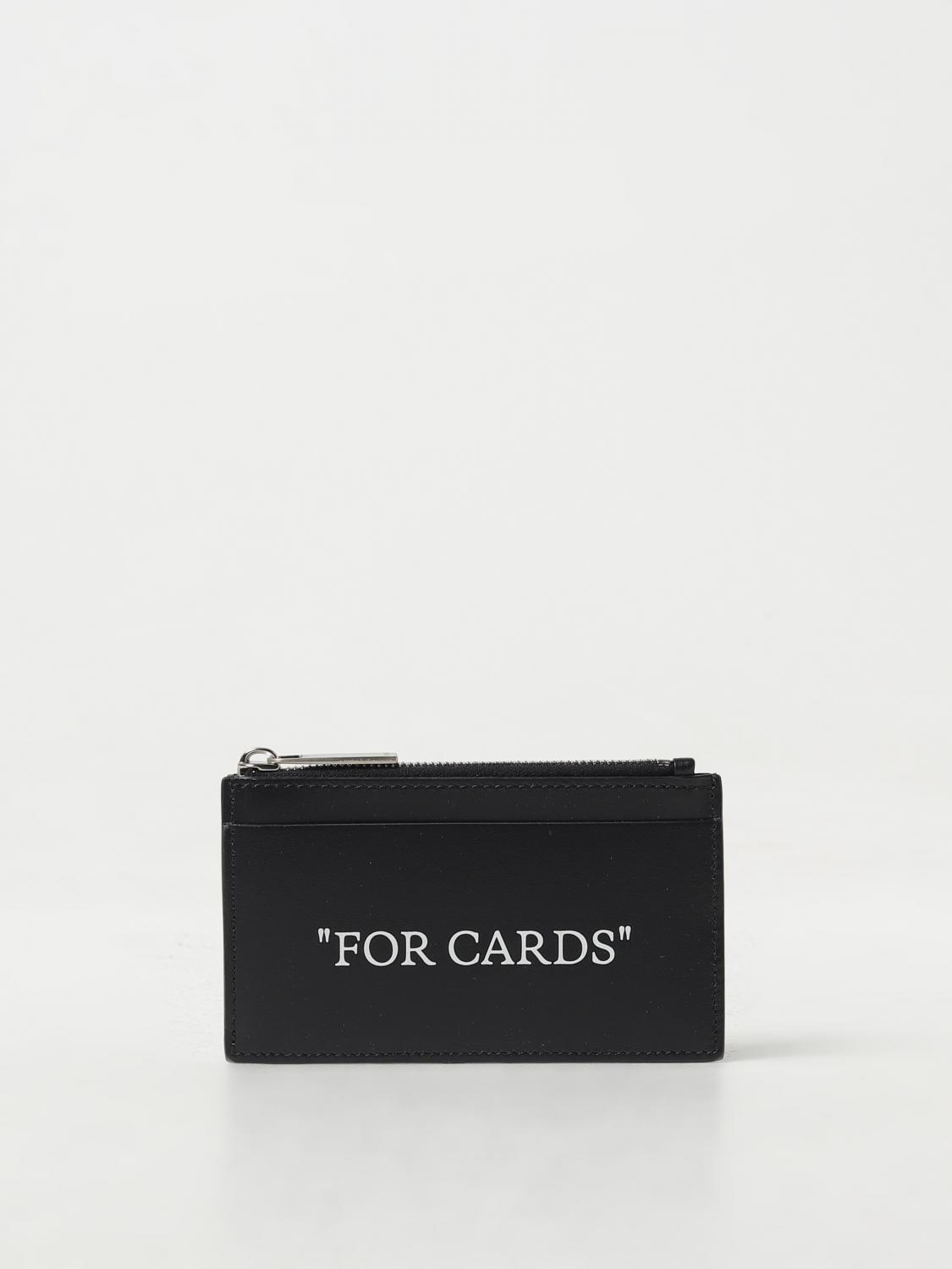 OFF-WHITE PORTAFOGLIO: Portacarte di credito Quote Bookish Off-White in pelle, Nero - Img 1