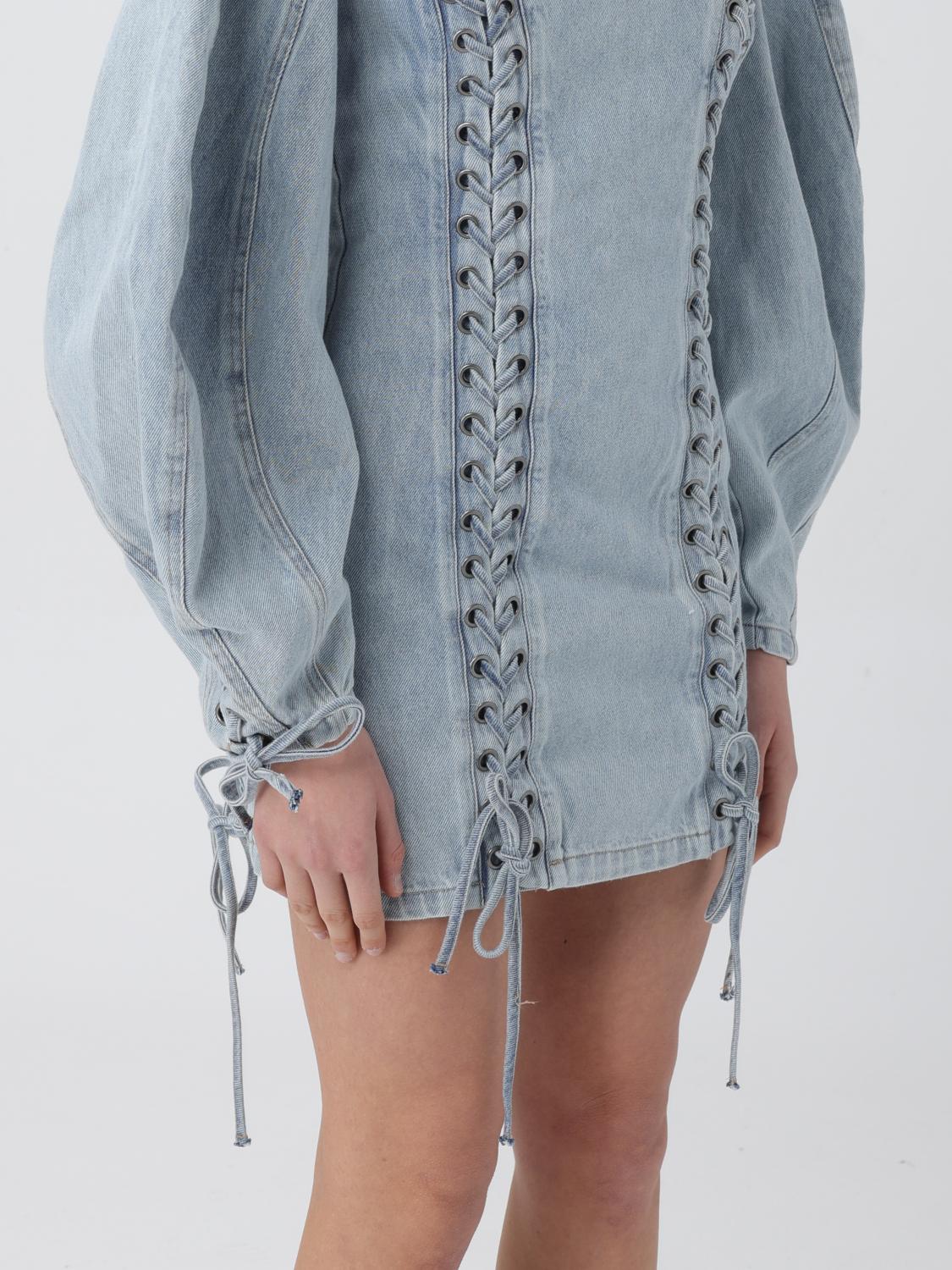 rotate denim dress ROTATE Birger Christensen Rhinestone Denim Dress In Grey