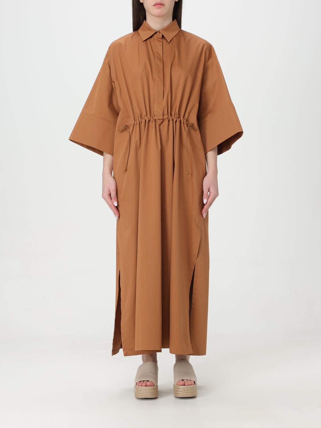 MAX MARA ABITO: Abito Max Mara in cotone e seta, Marrone - Img 1