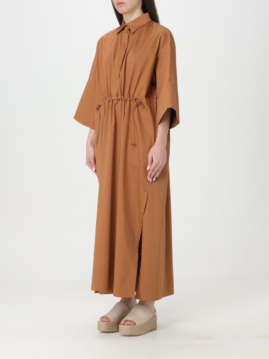 MAX MARA ABITO: Abito Max Mara in cotone e seta, Marrone - Img 3