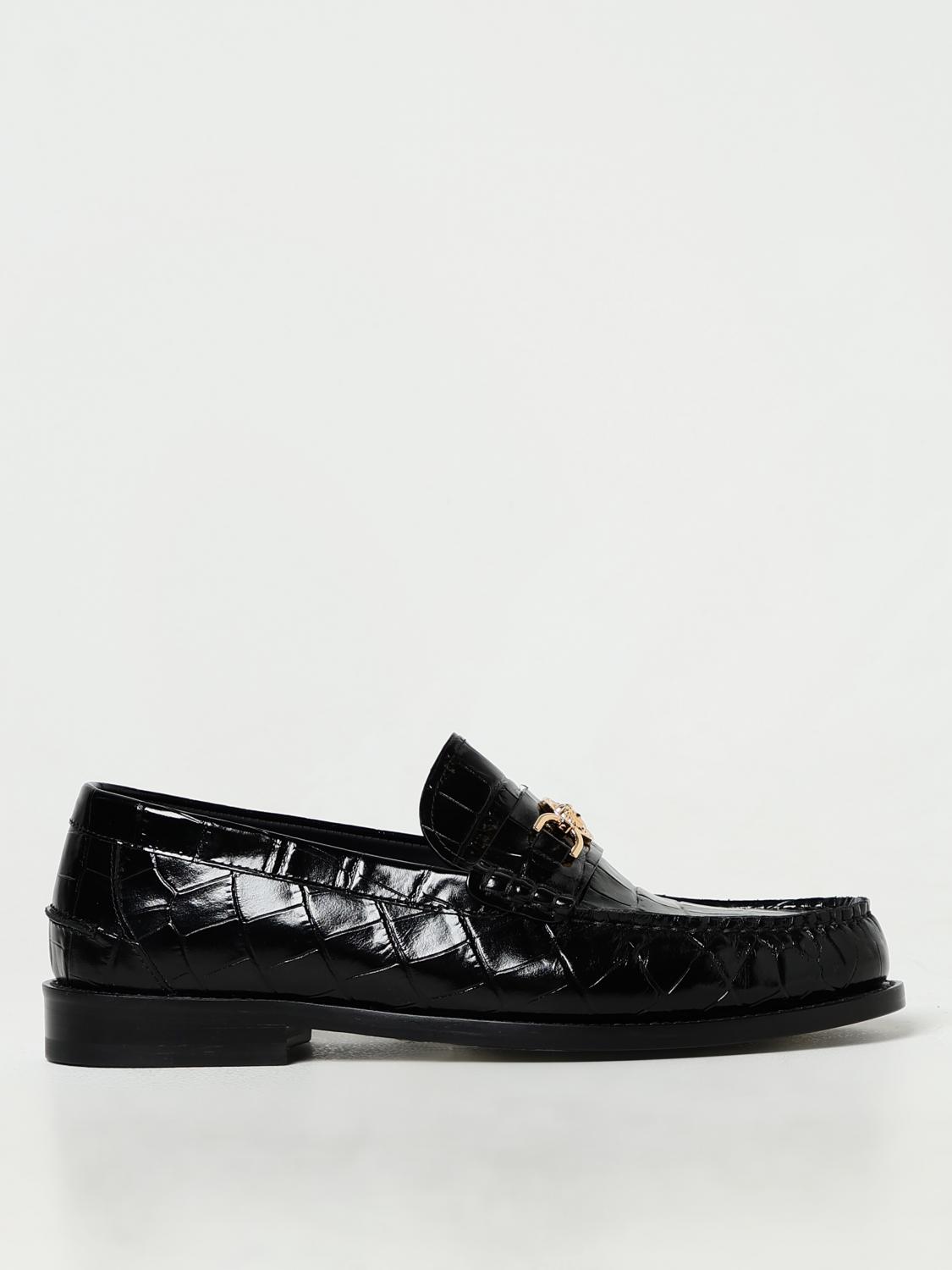 VERSACE ローファー: Versace Medusa クロコダイルプリントレザーローファー, ブラック - Img 1