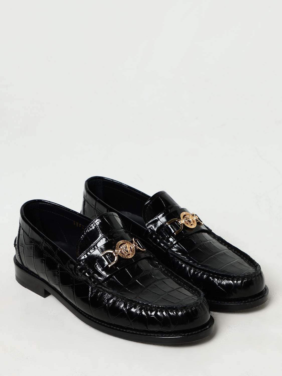 VERSACE ローファー: Versace Medusa クロコダイルプリントレザーローファー, ブラック - Img 2