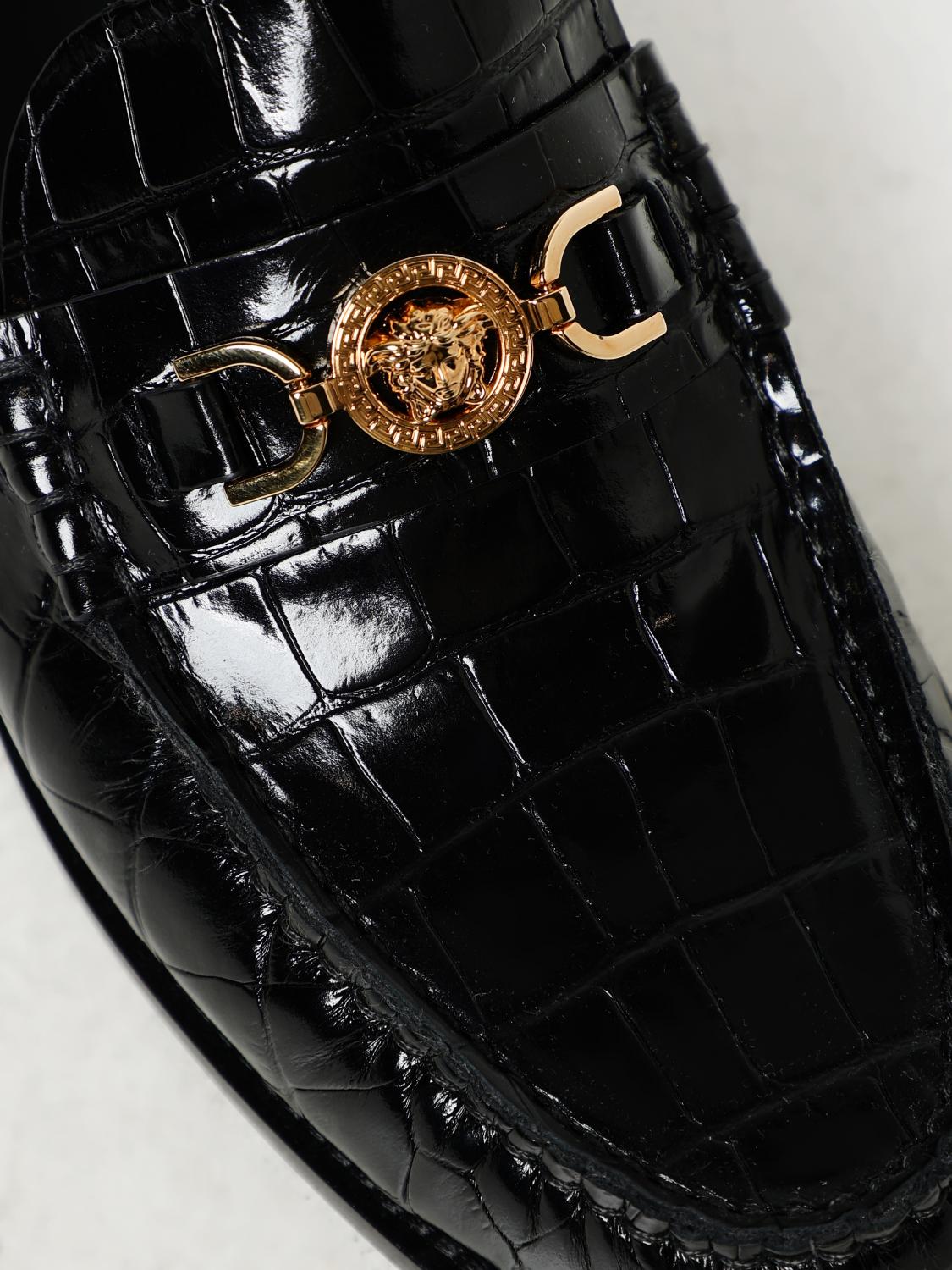 VERSACE ローファー: Versace Medusa クロコダイルプリントレザーローファー, ブラック - Img 4