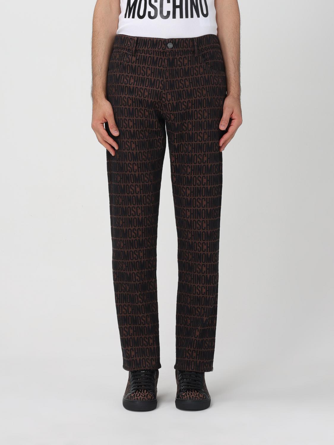 MOSCHINO COUTURE JEANS: Moschino Couture Denim Jeans with Logo Pattern, Brown - Img 1