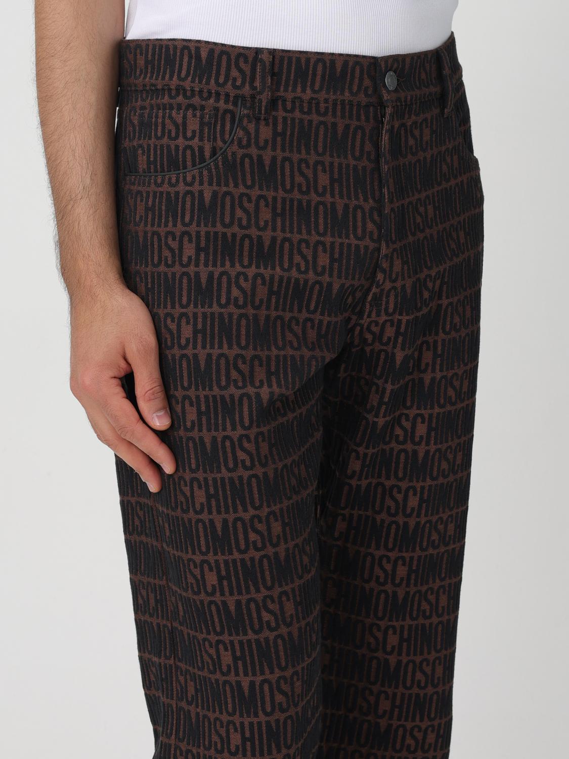 MOSCHINO COUTURE JEANS: Moschino Couture Denim Jeans with Logo Pattern, Brown - Img 4