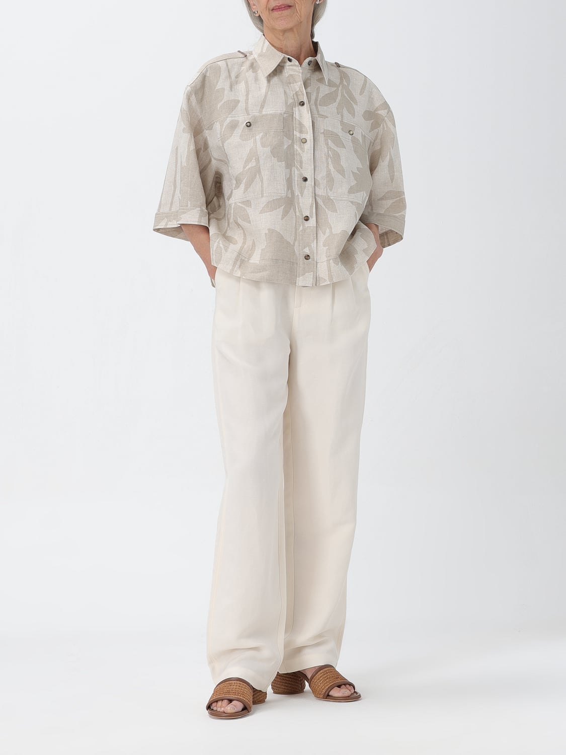 BRUNELLO CUCINELLI CAMICIA: Camicia Brunello Cucinelli in lino stampato, Naturale - Img 2