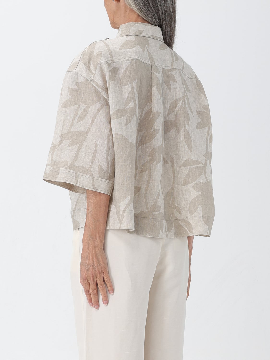 BRUNELLO CUCINELLI CAMICIA: Camicia Brunello Cucinelli in lino stampato, Naturale - Img 3