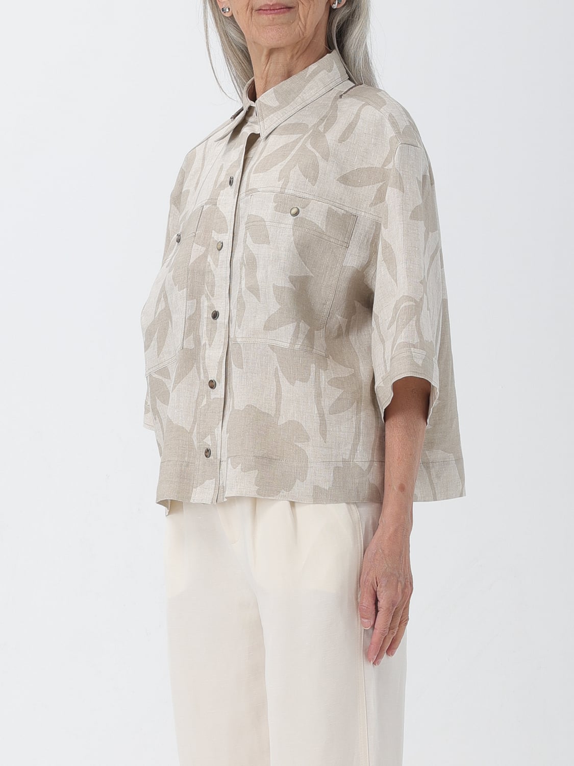 BRUNELLO CUCINELLI CAMICIA: Camicia Brunello Cucinelli in lino stampato, Naturale - Img 4