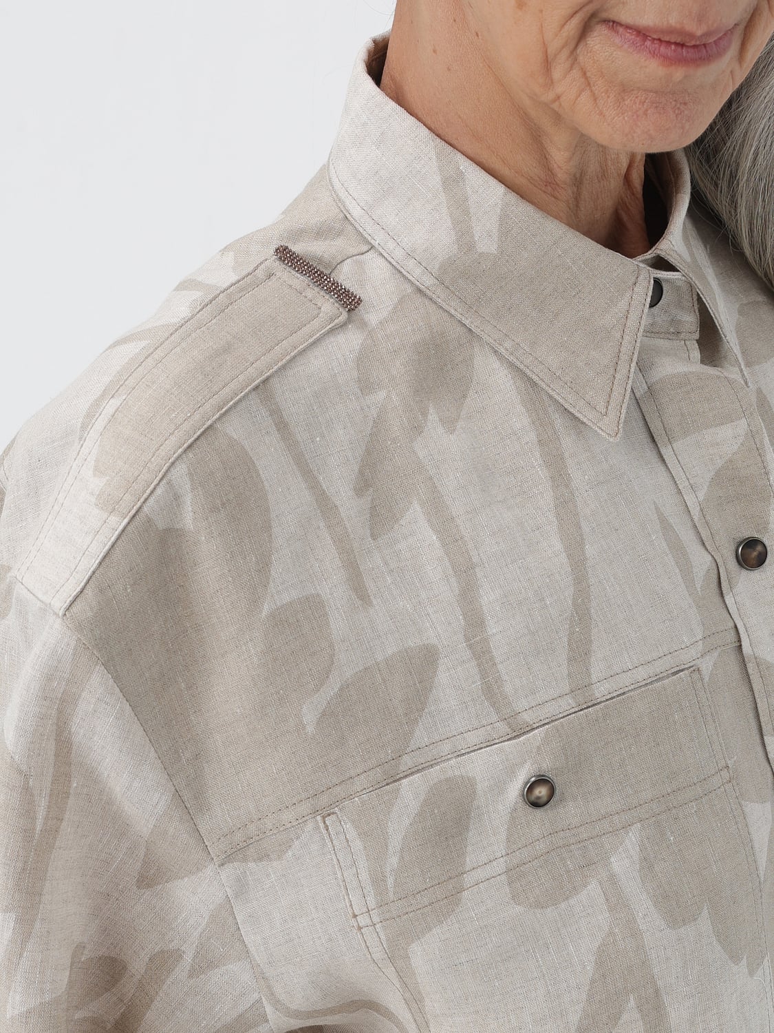 BRUNELLO CUCINELLI CAMICIA: Camicia Brunello Cucinelli in lino stampato, Naturale - Img 5