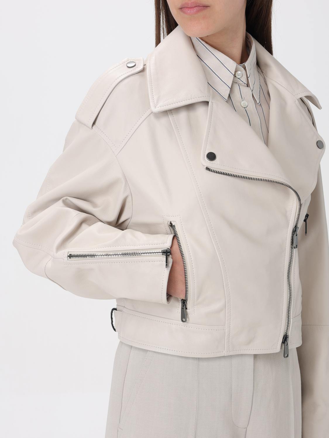 レザージャケット・コート BRUNELLO CUCINELLI Women Jackets MPNGI2765 C7872 WHITE Brunello Cucinelli White Leather Asymmetric Zipped Jacket