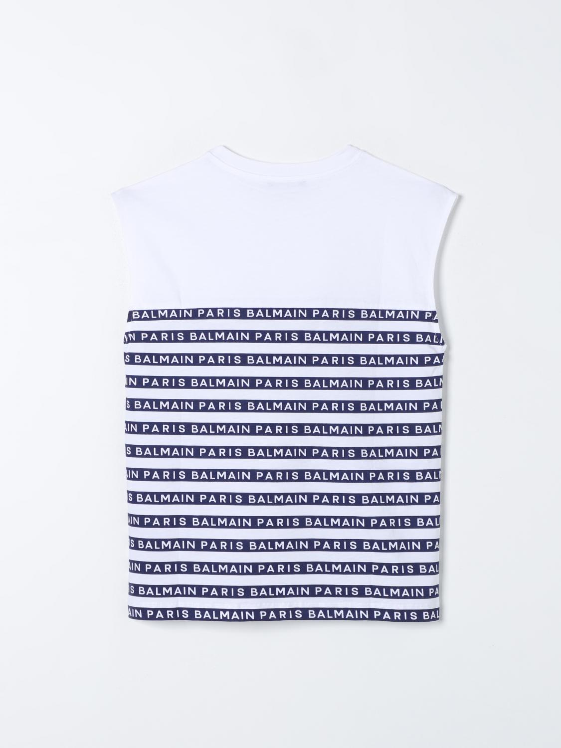 BALMAIN: Kids cotton tank top with logo - White | Balmain