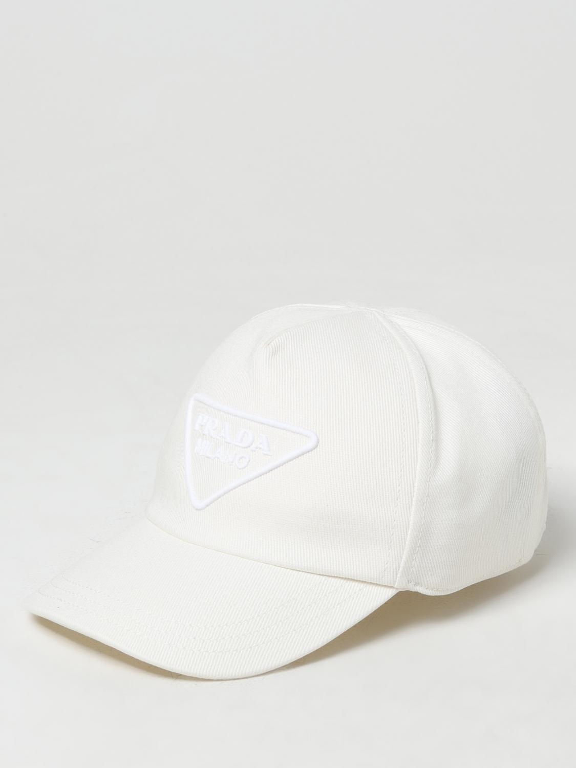 PRADA: Cappello da baseball Triangle Logo Bianco Cappello