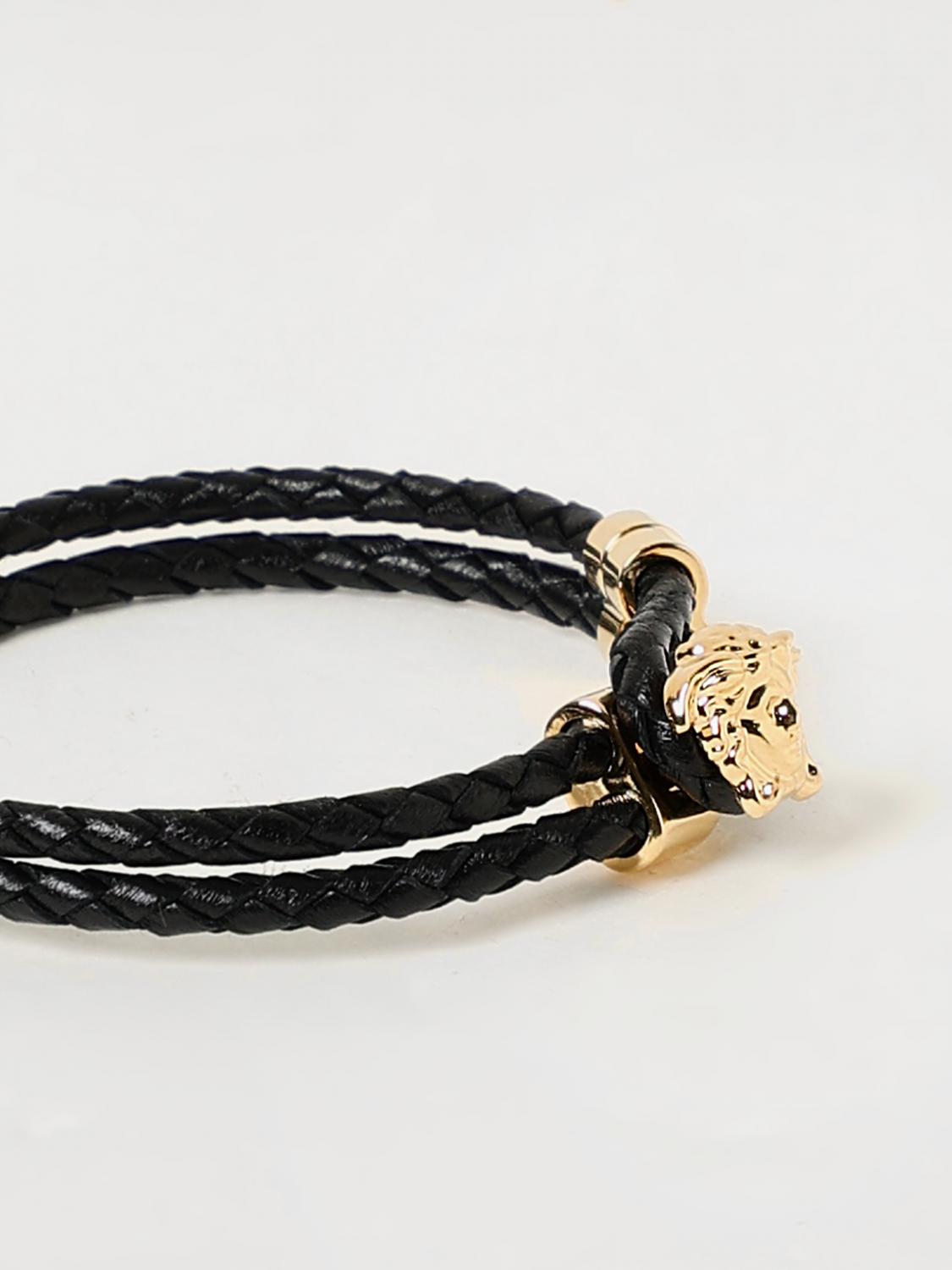 VERSACE GIOIELLO: Bracciale Medusa Versace in pelle intrecciata , Nero - Img 2