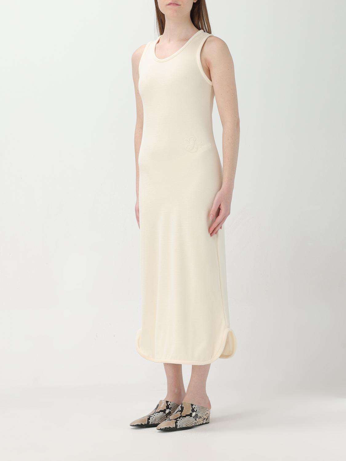 jil sander cream dress Jil Sander Knitted Long Sleeve Midi Dress In Cream Wool