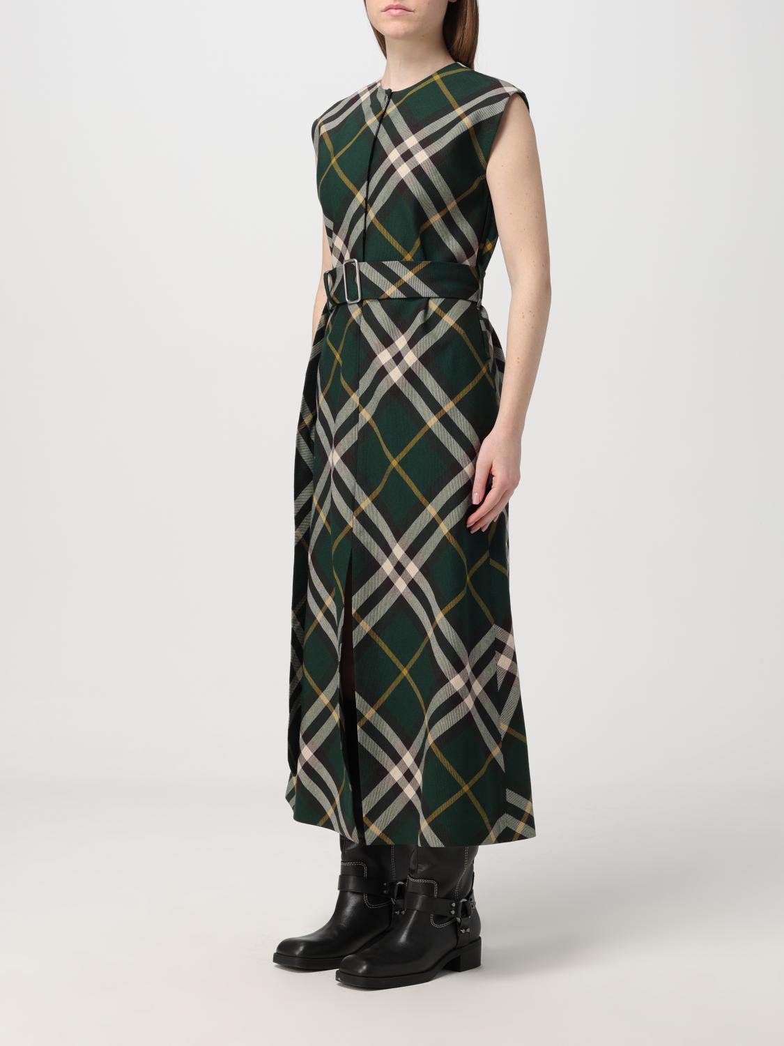 burberry dress green Burberry Check wool-blend midi dress in green - Burberry