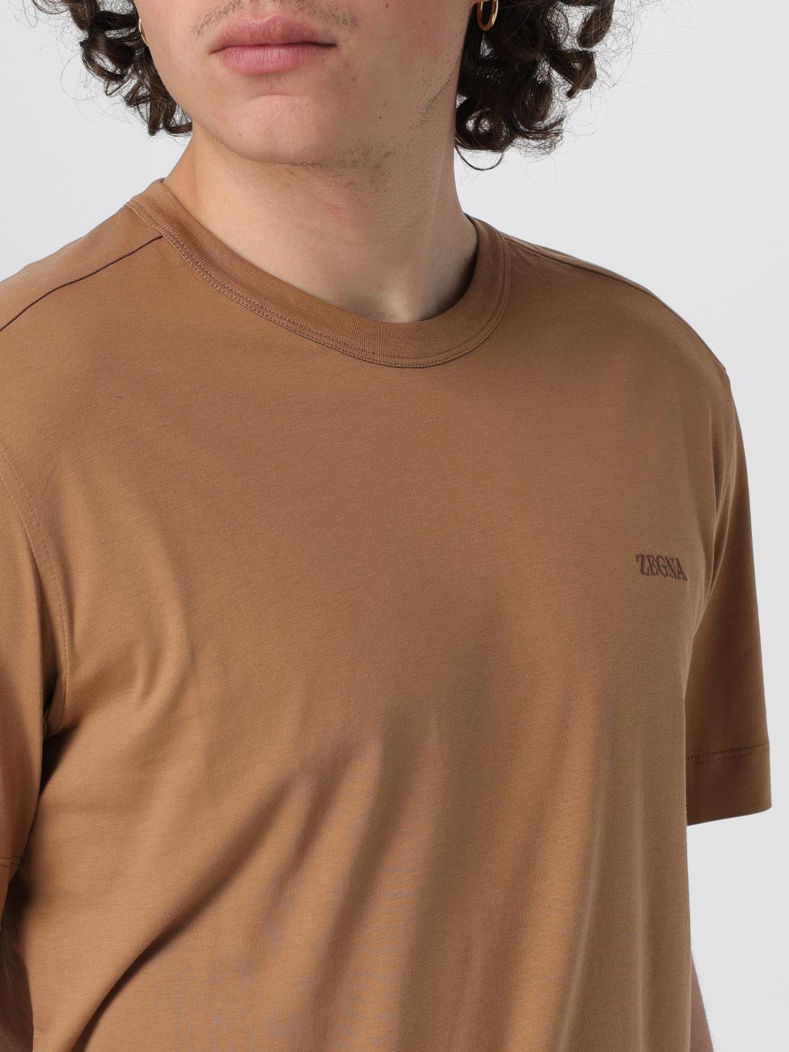 Tシャツ・カットソー ERMENEGILDO ZEGNA Men Tops RUF360A9 F765262 Beige ZEGNA Men's Pure Cotton Logo T-Shirt | A.K. Rikk's