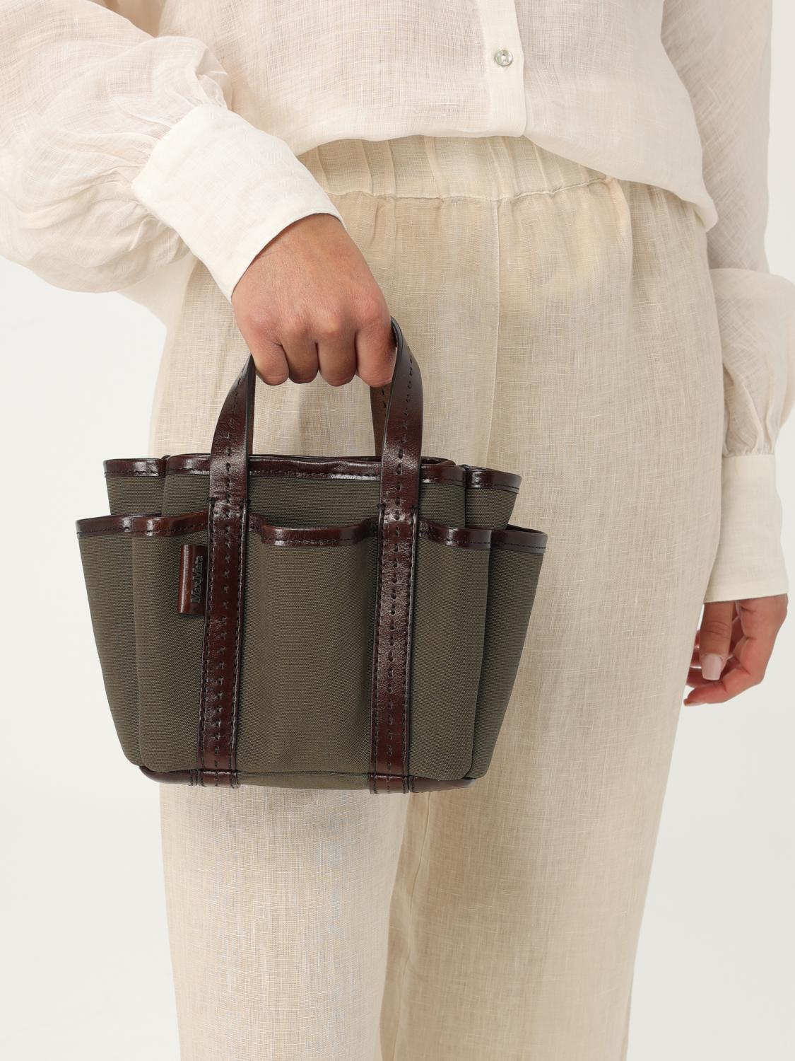 MAX MARA BORSA MINI: Borsa Garden Max Mara in canvas e pelle, Verde - Img 2