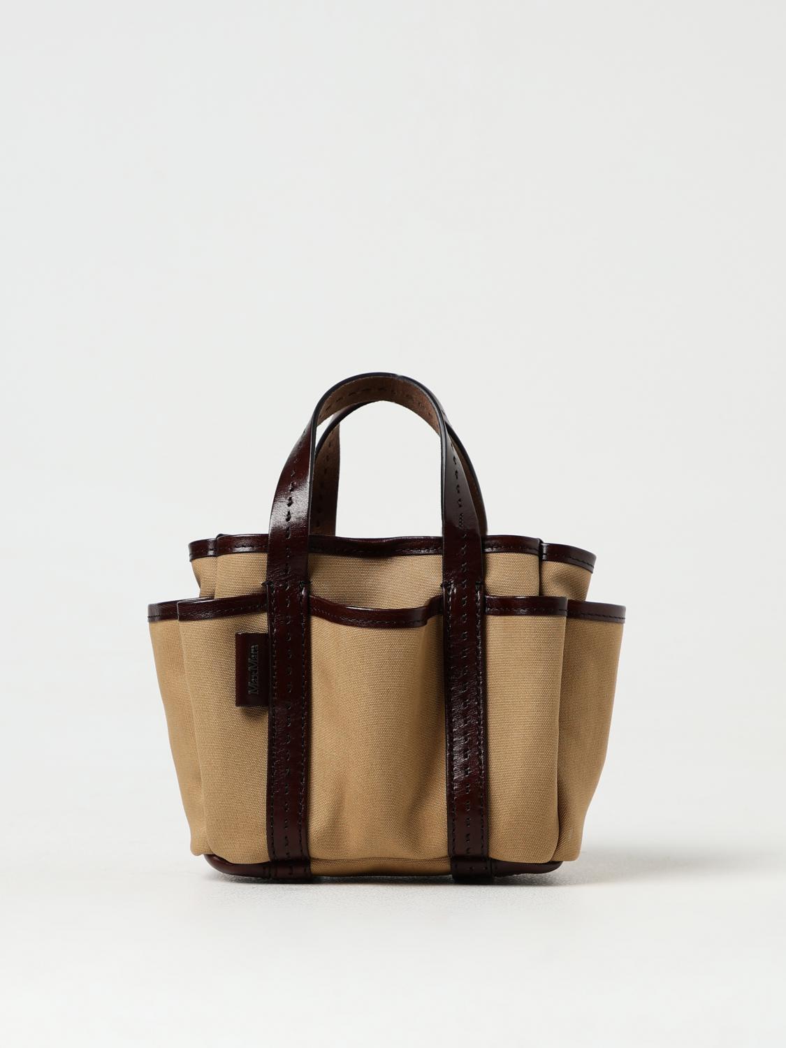 MAX MARA BORSA MINI: Borsa Garden Max Mara in canvas e pelle, Marrone - Img 1