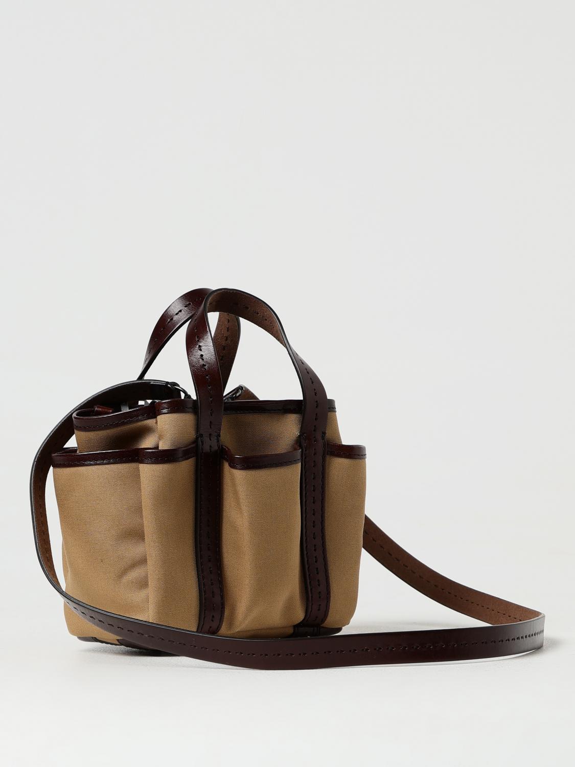 MAX MARA BORSA MINI: Borsa Garden Max Mara in canvas e pelle, Marrone - Img 3