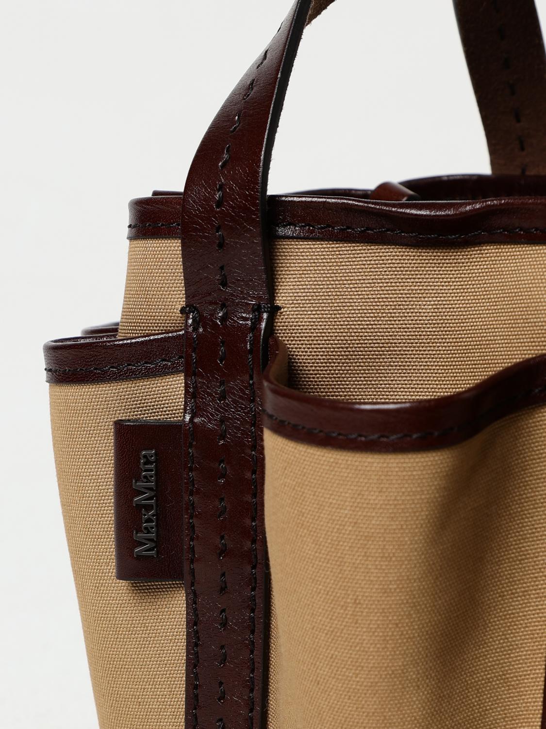 MAX MARA BORSA MINI: Borsa Garden Max Mara in canvas e pelle, Marrone - Img 4