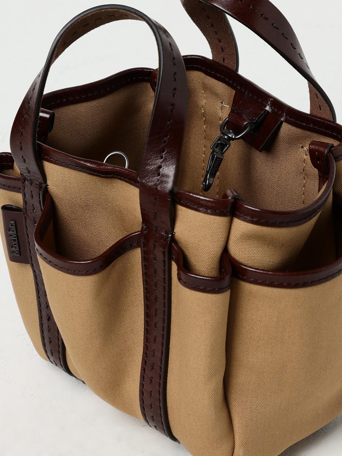 MAX MARA BORSA MINI: Borsa Garden Max Mara in canvas e pelle, Marrone - Img 5