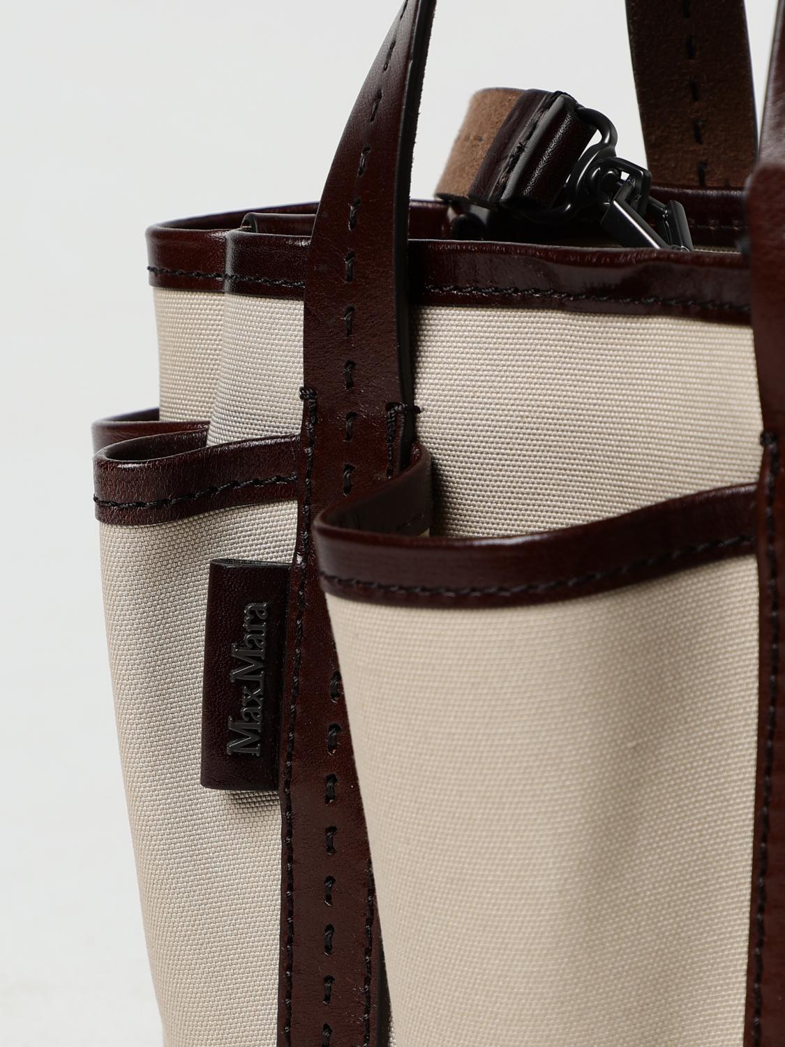 MAX MARA BORSA MINI: Borsa Garden Max Mara in canvas e pelle, Naturale - Img 4