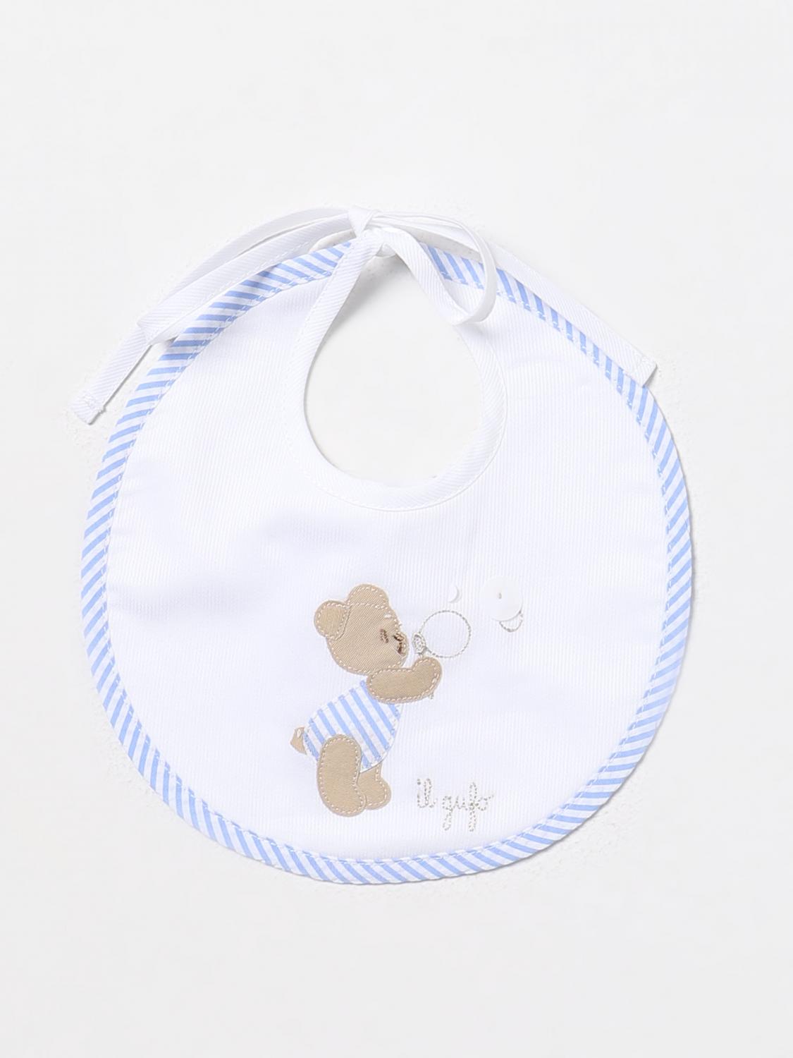IL GUFO BIB: Il Gufo cotton bib with teddy bear, White - Img 1